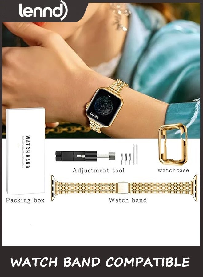 LENND Slim Watch Band Compatible with Apple Watch 41mm 45mm 42mm 44mm 40mm 38mm Metal Stainless Steel Watchband Suitable for iWatch 10/9/8/7/6/5/4/3/2/1/SE Series Women Luxury Strap - Image 5